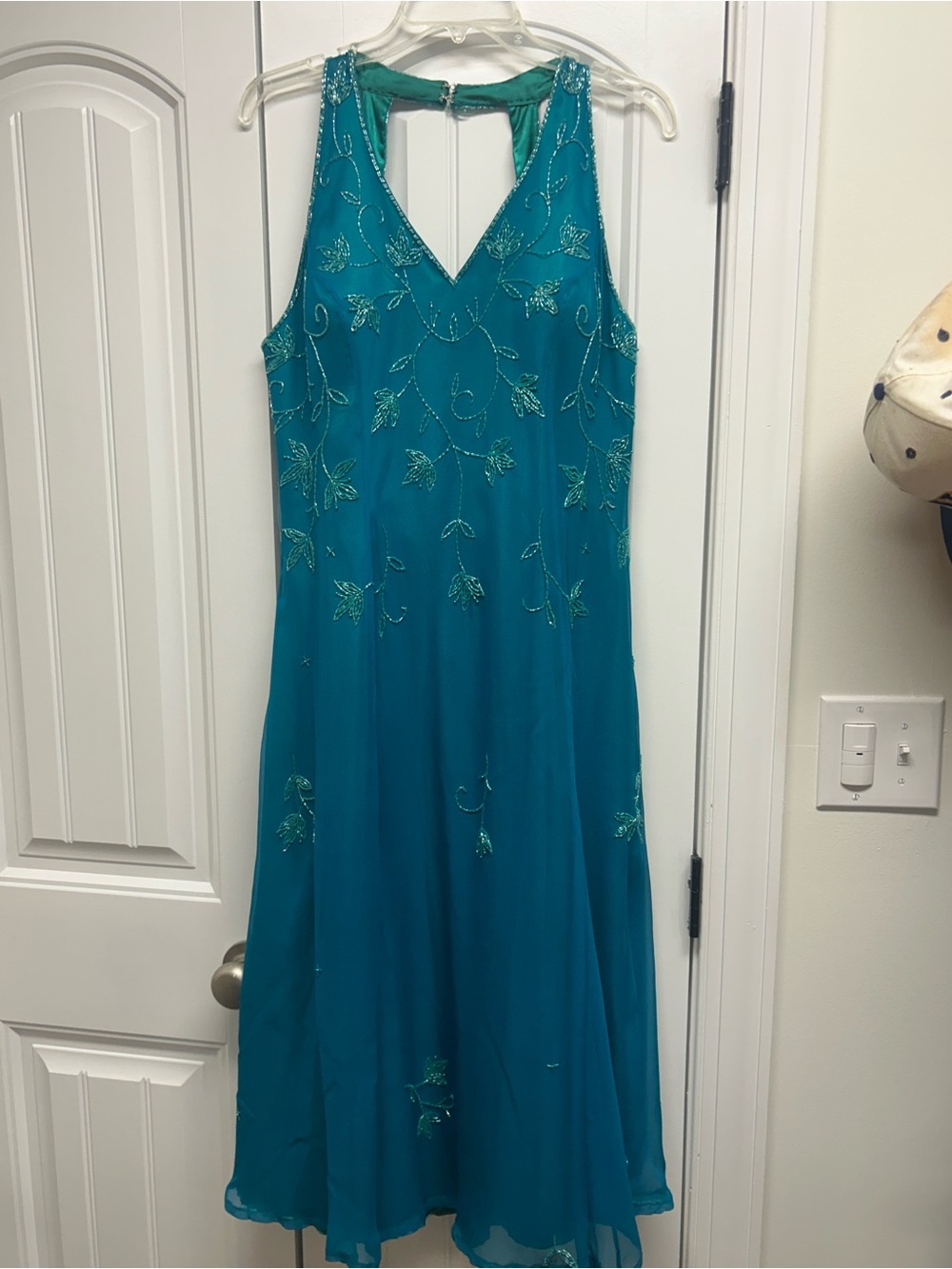 Showtime Collection Teal Beaded V-Neck Midi Dress
